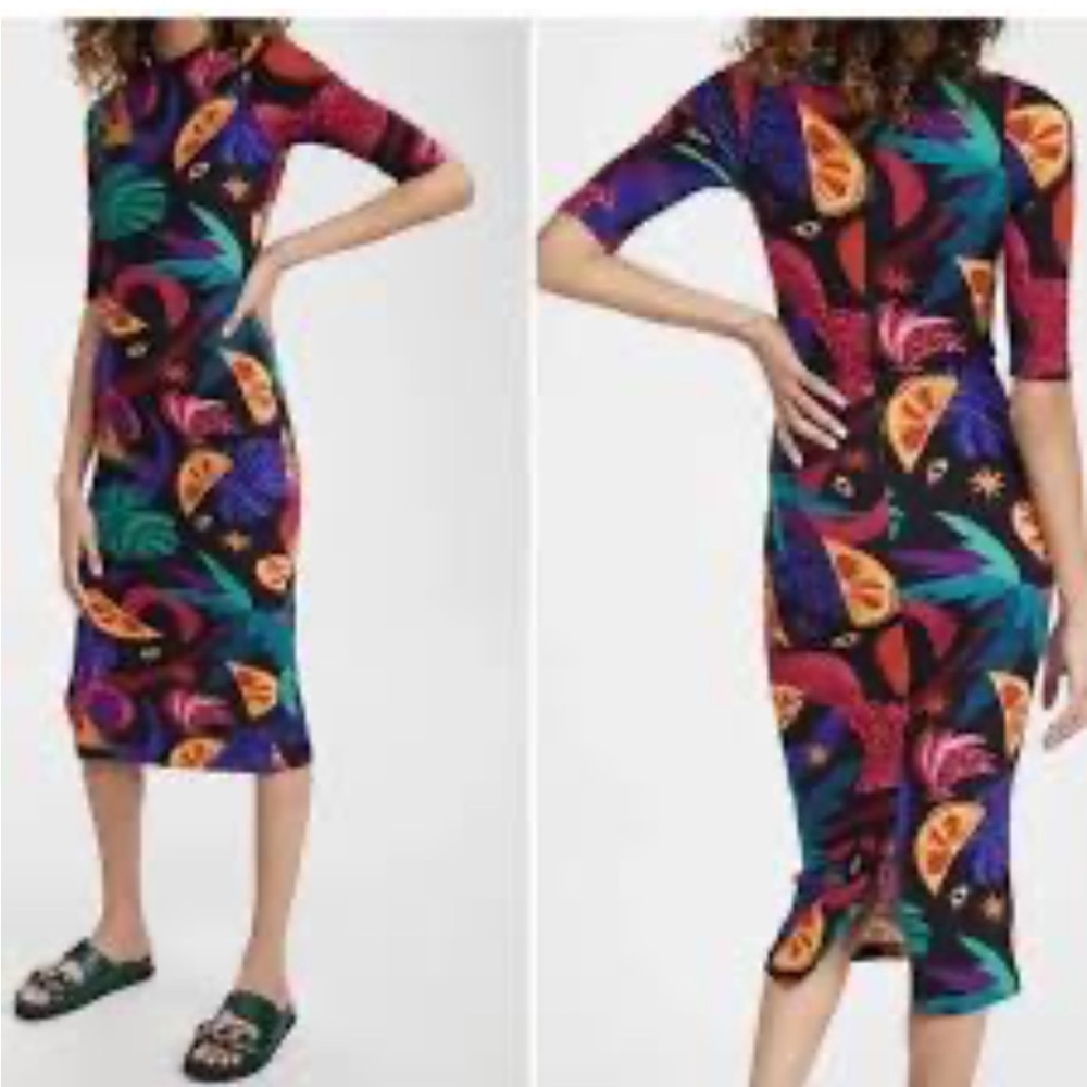 Farm Rio Mystic Jungle Midi Knit 3/4 Sleeve Dress New with Tag W1022 Sz M